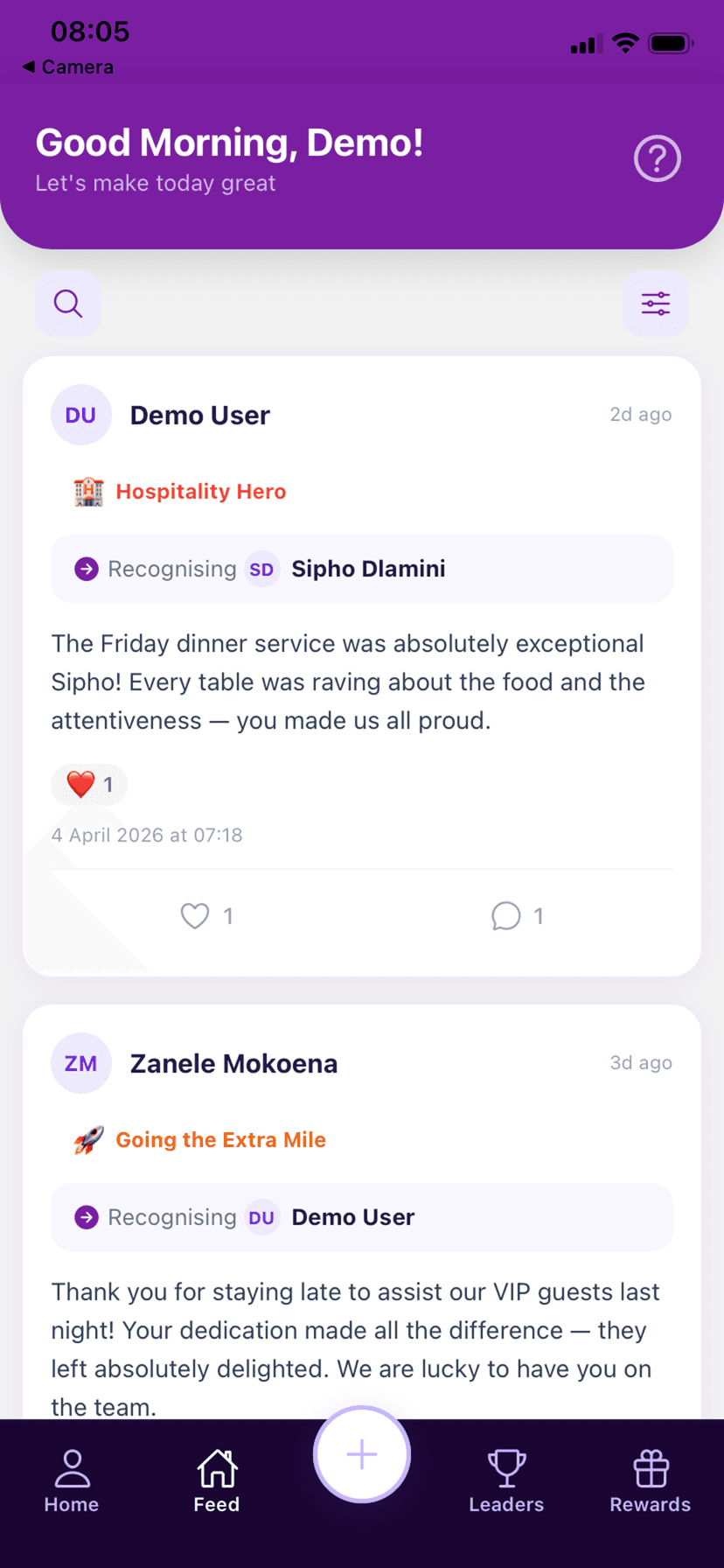 Recognition feed